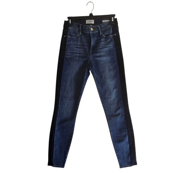 Frame Denim Le High Skinny Crop Blue Racer Stripe Skinny Jeans 28 Preowned - Picture 1 of 10